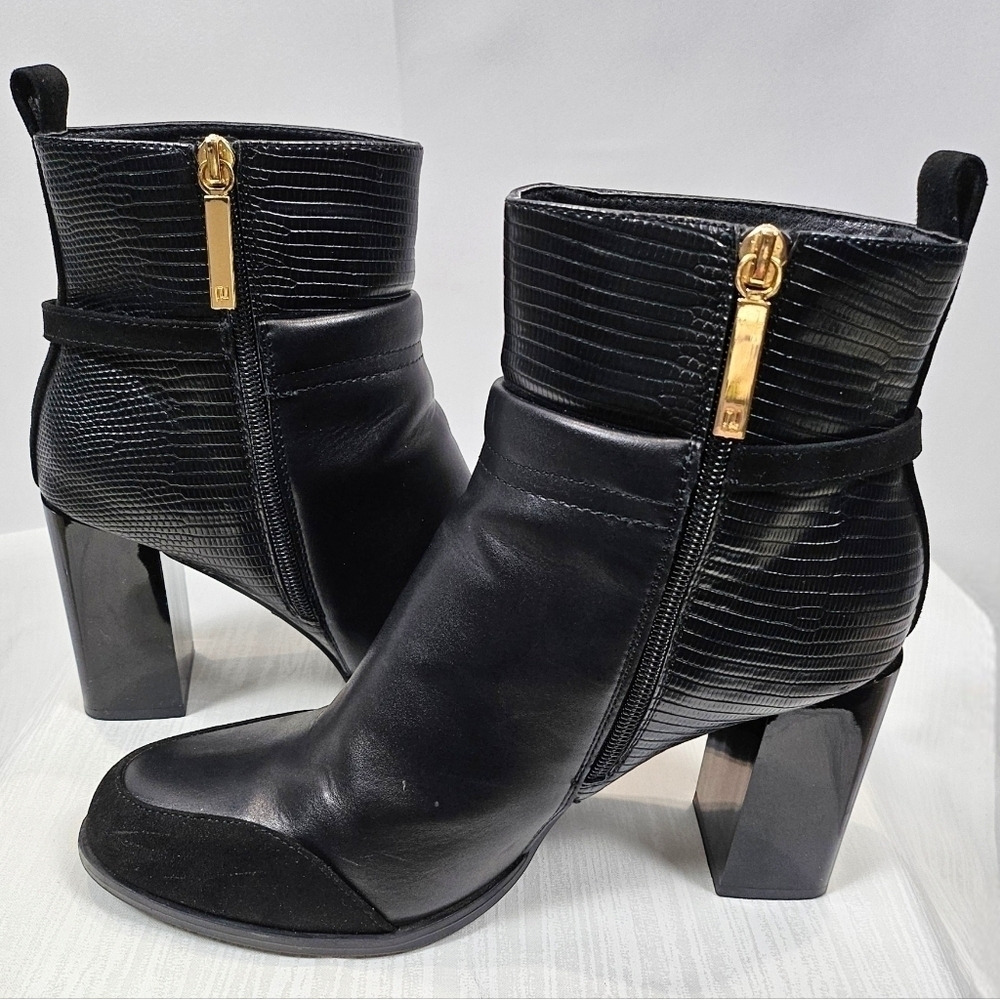 River Island Black Faux Leather Ankle Boots Gold Hardware Size 9 - Picture 5 of 16